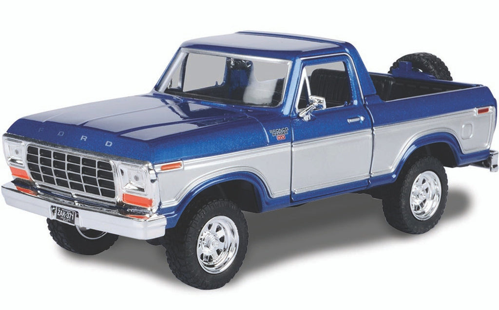 #79372BLWH 1/24 Blue & Silver 1978 Ford Bronco Ranger XLT Open Top with Spare Tire