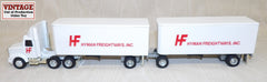 #2086 1/64 Hyman Freightways WhiteGMC Aero Conventional with Pup Trailers