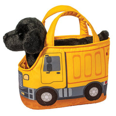 #2231D Construction Truck Pet Sak with Black Lab Dog Plush