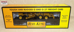 #30-7673 1/48 Rail King Flatcar with 1/50 Caterpillar Motor Grader, O Gauge