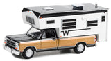 #30410 1/64 1990 Dodge Ram D-250 Royal SE with Winnebago Slide-in Camper - Black & Sand Metallic