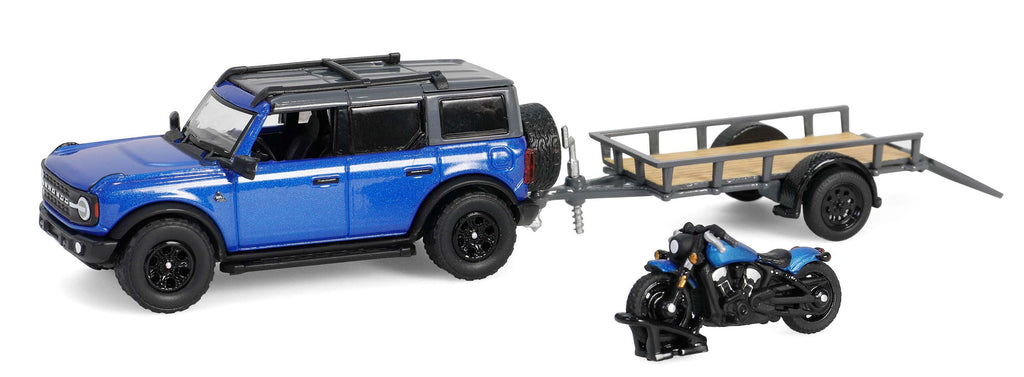 #32320-C 1/64 2021 Ford Bronco Black Diamond with Utility Trailer & Motorcycle