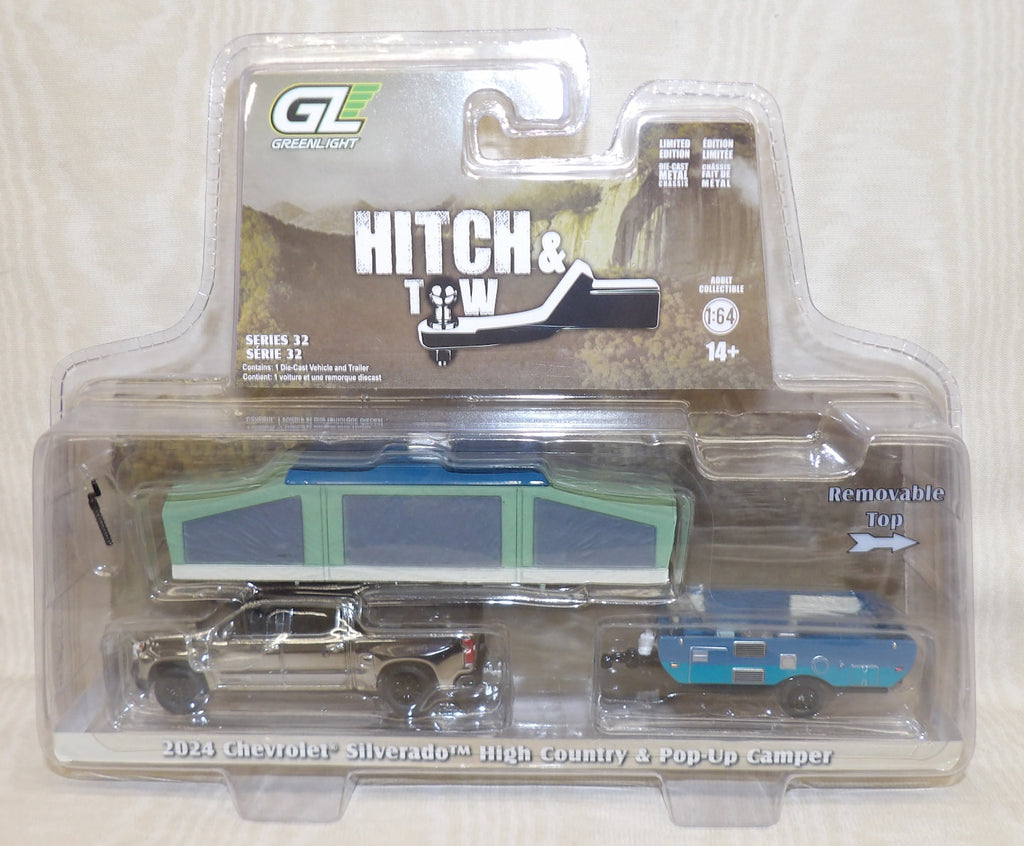 #32320-DC 1/64 2024 Chevrolet Silverado High Country Pickup with Pop-Up Camper - Chrome Chase Version