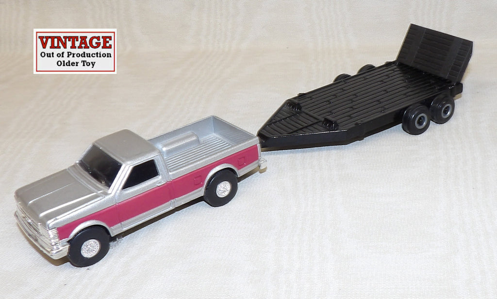 #328EP 1/64 Silver & Red Ford F-250 Pickup with Black Flatbed Trailer - No Package, AS IS
