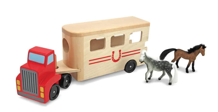 #4097MD Wooden Horse Carrier with Horses Playset