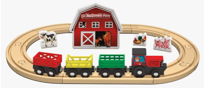 #42317 Old MacDonald's Farm Wooden Tractor Train Play Set - 18 piece