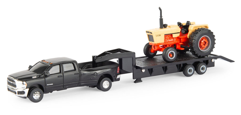 #44446 164 Case 1270 Tractor with Ram 3500 Dually Pickup & Gooseneck Flatbed Trailer