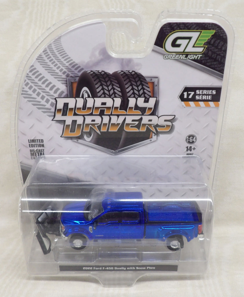 #46170-FC 1/64 2022 Ford F-450 Dually Pickup with Snow Plow - Metallic Blue Chrome Chase Version