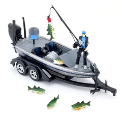 #498B 1/20 Silver Metal Flake Bass Fishing Boat with Trailer & Accessories