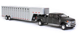 #51301C 1/64 Magnetic Silver 2019 Ford F-250 Lariat Dually with Silver 3-Hole 30 Foot Tandem Axle Gooseneck Livestock Trailer