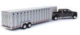 #51301C 1/64 Magnetic Silver 2019 Ford F-250 Lariat Dually with Silver 3-Hole 30 Foot Tandem Axle Gooseneck Livestock Trailer
