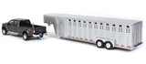 #51301C 1/64 Magnetic Silver 2019 Ford F-250 Lariat Dually with Silver 3-Hole 30 Foot Tandem Axle Gooseneck Livestock Trailer