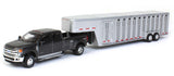 #51301C 1/64 Magnetic Silver 2019 Ford F-250 Lariat Dually with Silver 3-Hole 30 Foot Tandem Axle Gooseneck Livestock Trailer