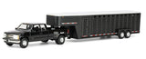 #51587-A 1/64 Black 1998 Chevrolet Silverado 3500 Extended Cab Dually Pickup with Black Vertical 3-Hole Gooseneck Livestock Trailer