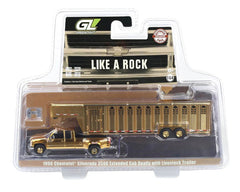 #51587-AC 1/64 1998 Chevrolet Silverado 3500 Extended Cab Dually Pickup with Vertical 3-Hole Gooseneck Livestock Trailer - Gold Chrome Chase