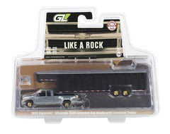 #51587-AR 1/64 1998 Chevrolet Silverado 3500 Extended Cab Dually Pickup with Vertical 3-Hole Gooseneck Livestock Trailer - Raw Metal Chase