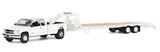 #51588A 1/64 Olympic White 1998 Chevrolet Silverado 3500 Extended Cab Dually Pickup with Gooseneck Flatbed Trailer