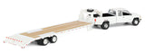 #51588A 1/64 Olympic White 1998 Chevrolet Silverado 3500 Extended Cab Dually Pickup with Gooseneck Flatbed Trailer