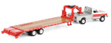 #51661-B 1/64 White & Red 1992 1st Gen Dodge Ram Dually Flatbed Truck with Red Gooseneck Flatbed Trailer