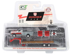 #51661-BR 1/64 1991 1st Gen Dodge Ram Dually Flatbed Truck with Gooseneck Flatbed Trailer - Raw Metal Chase