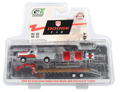 #51661-BC 1/64 1992 1st Gen Dodge Ram Dually Flatbed Truck with Gooseneck Flatbed Trailer - Silver Chrome Chase