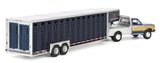 #51662-A 1/64 Navy & Gold 1992 1st Gen Dodge Ram Dually Flatbed Truck with Charcoal Vertical 3-Hole Gooseneck Livestock Trailer