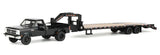 #51663-A 1/64 Black 1993 Dodge Ram W-350 Dually Pickup with Toolbox & Black Gooseneck Flatbed Trailer
