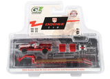 #51663-AC 1/64 1993 Dodge Ram W-350 Dually Pickup with Toolbox & Gooseneck Flatbed Trailer - Red Chrome Chase