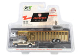 #51664-AC 1/64 1992 Dodge Ram W-350 Dually Pickup with Toolbox & Vertical 3-Hole Gooseneck Livestock Trailer - Gold Chrome Chase