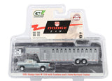 #51664-AR 1/64 1992 Dodge Ram W-350 Dually Pickup with Toolbox & Vertical 3-Hole Gooseneck Livestock Trailer - Raw Metal Chase