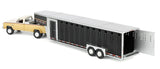 #51664-B 1/64 Tan & Cream 1992 Dodge Ram W-350 Dually Pickup with Toolbox & Black Vertical 3-Hole Gooseneck Livestock Trailer