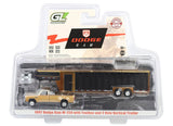 #51664-BC 1/64 1993 Dodge Ram W-350 Dually Pickup with Toolbox & Vertical 3-Hole Gooseneck Livestock Trailer - Gold Chrome Chase