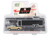 #51664-BR 1/64 Tan 1993 Dodge Ram W-350 Dually Pickup with Toolbox & Black Vertical 3-Hole Gooseneck Livestock Trailer - Raw Metal Chase