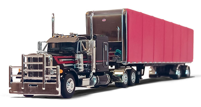 #60-1612 1/64 Black & Red Peterbilt Model 379 with 63' Flat Top Sleeper & 53' Utility Roll Tarp Trailer