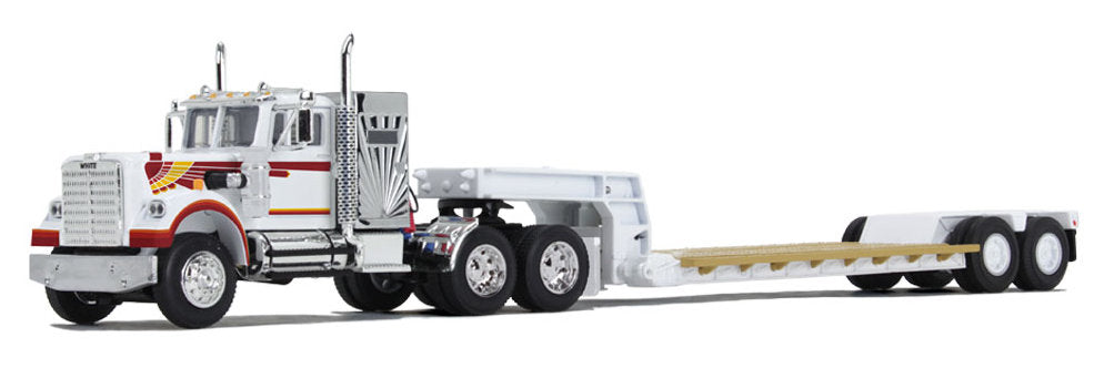 #60-1639 1/64 White & Orange White Western Star 4900 with 36" Vintage Sleeper & Rogers Vintage Lowboy Trailer