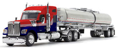 #60-1731 1/64 Red & Navy Blue Kenworth W990 with 76" Mid-Roof Sleeper & Brenner Chemical Tank Trailer