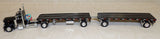 #60-1889 1/64 Black Peterbilt Model 379 Single Axle Day Cab with Dual 28.5' Utility Flatbed Trailers