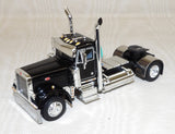 #60-1889 1/64 Black Peterbilt Model 379 Single Axle Day Cab with Dual 28.5' Utility Flatbed Trailers