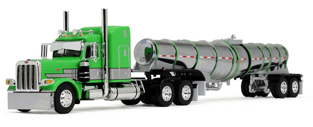 #60-1934 1/64 Green & Silver Peterbilt Model 389 with 48" Mid-Roof Sleeper & Polar Deep Drop Trailer