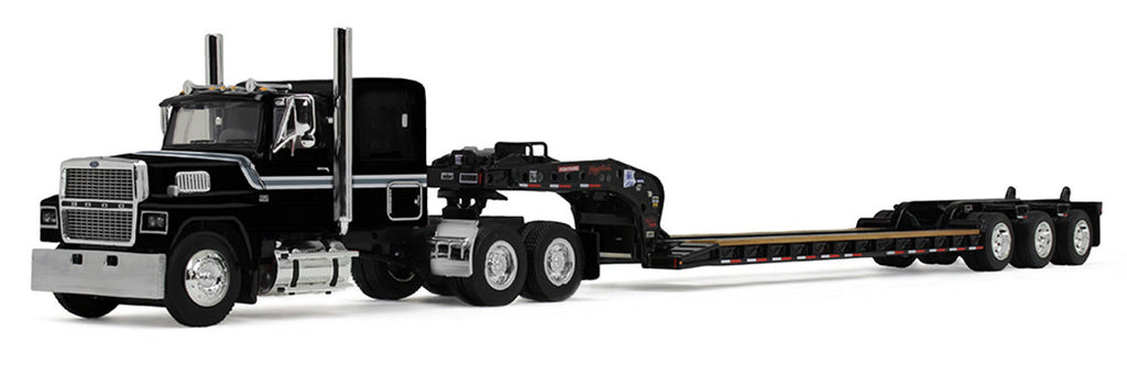 #60-2102 1/64 Black Ford LTL 9000 with 60" Flat Top Sleeper & Fontaine Magnitude Tri-Axle Lowboy Trailer