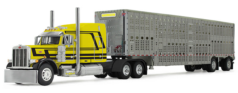 #60-2104 1/64 Harrison Trucking Peterbilt Model 379 with 63" Mid-Roof Sleeper & Wilson Silverstar Spread Axle Livestock Trailer