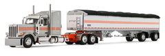 #60-2173 1/64 Silver & Orange Peterbilt Model 589 with 58" Mid-Roof Sleeper & 50' Wilson Pacesetter Spread-Axle Grain Trailer