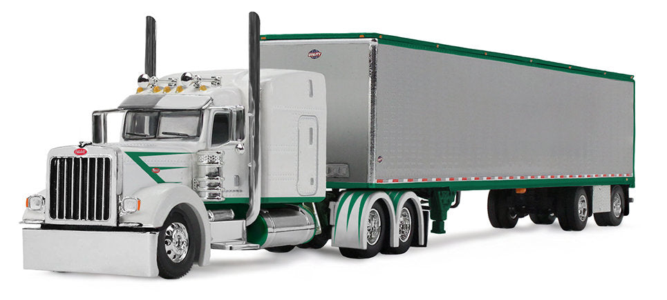 #60-2192 1/64 White & Green Peterbilt Model 389 with 63" Mid-Roof Sleeper & 53' Utility Spread-Axle Trailer