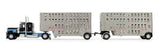 #60-2341 1/64 Black & Cyan Peterbilt Model 389 with 36" Flat Top Sleeper & 28' Wilson Silverstar Double Livestock Trailers