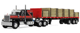 #60-2344 1/64 Black & Red GMC General with 60" Flat Top Sleeper & 48' Utility Flatbed Trailer with Lumber Load