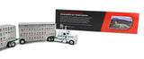 #60-2433 1/64 White & Green Peterbilt Model 389 with 36" Flat Top Sleeper & 28' Wilson Silverstar Double Livestock Trailers