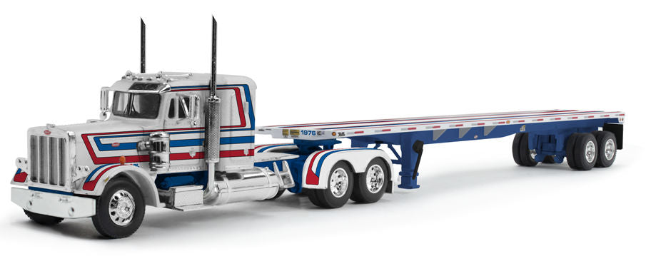 #69-1921 1/64 Bicentennial Patriot Peterbilt Model 359 with 36" Flat Top Sleeper & 48' Utility Flatbed Trailer