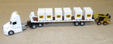 #84676 1/64 White Peterbilt 579 with Flatbed Trailer, Cat 272D Skid Steer Loader & Pallet Boxes
