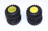 #SY224 1/64 30.5-32 Rubber Tires with Yellow Dual Rims - Pair