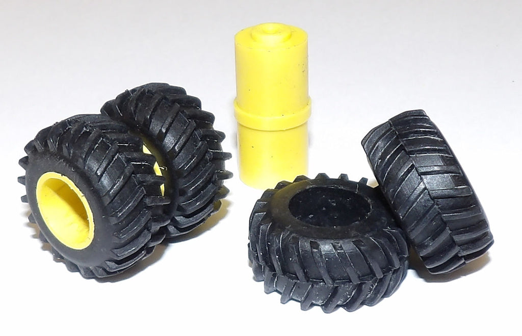 #SY224 1/64 30.5-32 Rubber Tires with Yellow Dual Rims - Pair